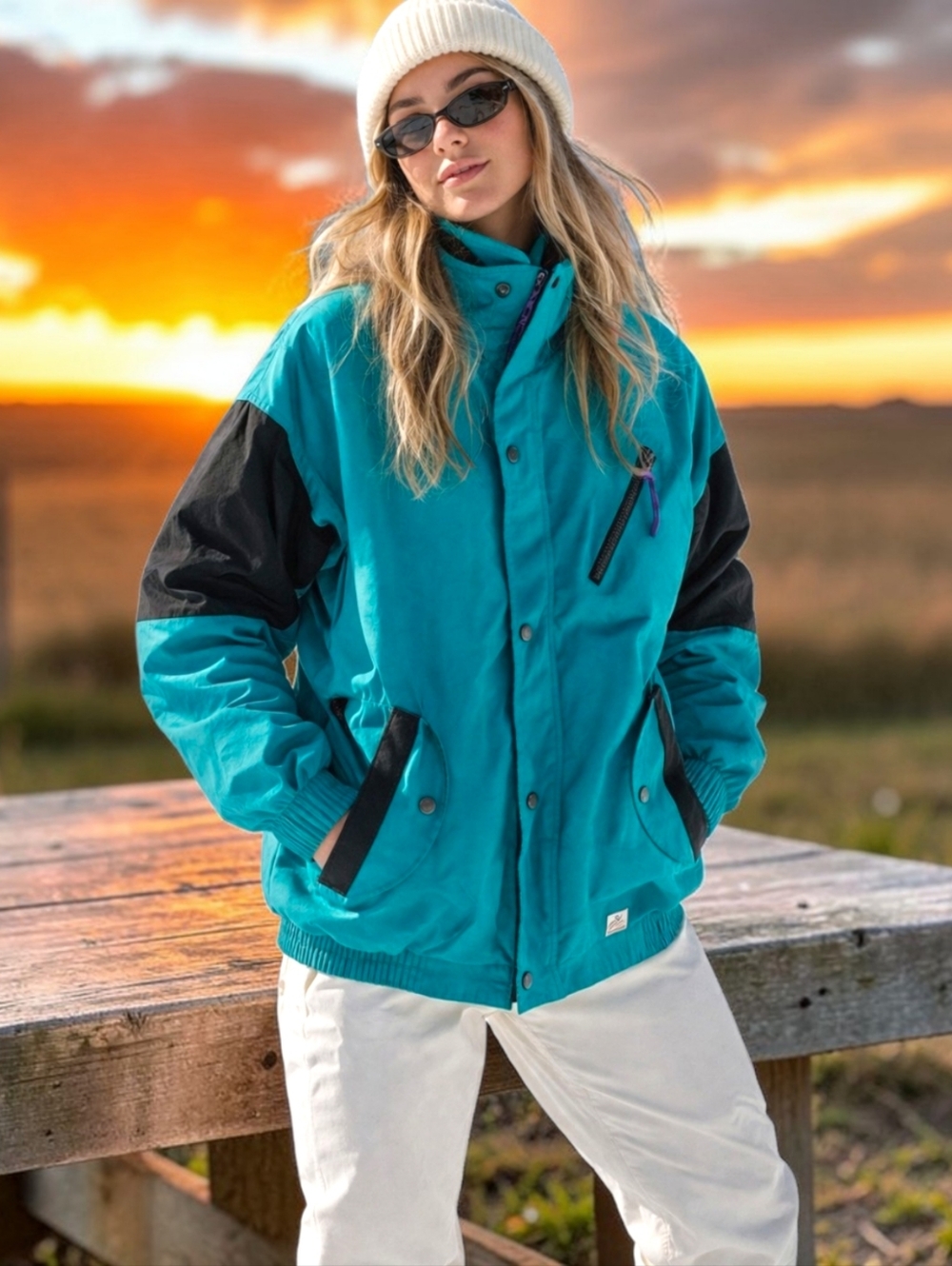 Vintage 90s High Seas Winter Ski Coat S Foul Weather Gear Colorblock Aqua Black